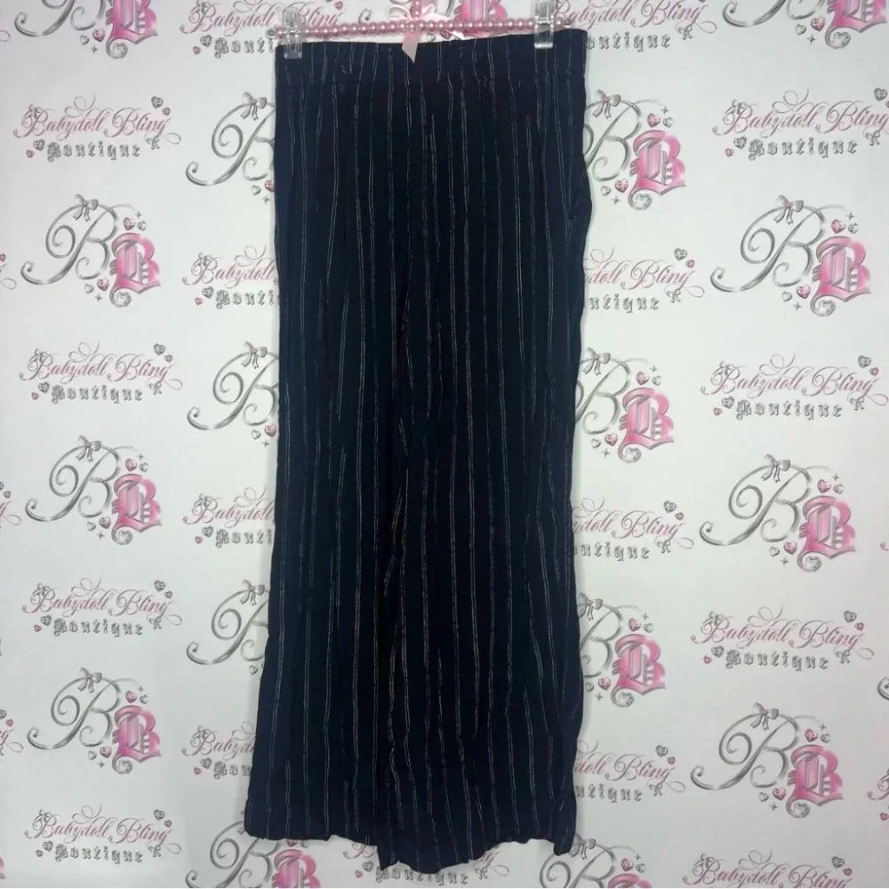 Wilfred pants capris linen wide leg light weight pin striped with bow tie up